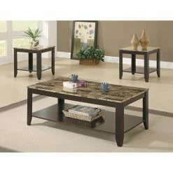 Best deal ✨ Rectangle Coffee Table Sets Monarch Specialties Cappuccino 3 Piece Coffee Table Set With Faux Marble Top ✔️