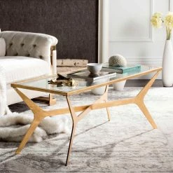 Best Sale 😉 Rectangle Coffee Tables Safavieh Edythe Gold Leaf Coffee Table 🧨