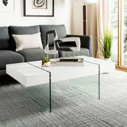 New 😉 Rectangle Coffee Tables Safavieh Jacob Rectangular Glass Leg Modern Coffee Table ⌛