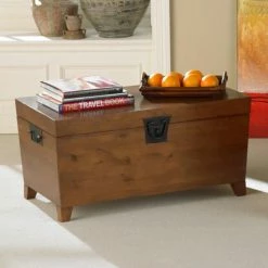 Promo ⭐ Rectangle Coffee Tables Southern Enterprises Pyramid Trunk Storage Bench Coffee Table ❤️