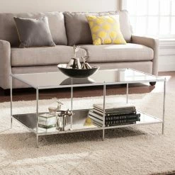 Deals ⌛ Rectangle Coffee Tables Southern Enterprises Knox Glam Mirrored Cocktail Table - Chrome 🛒