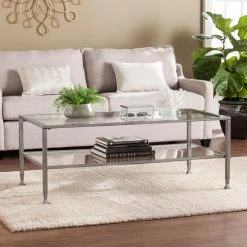 Promo ๐ฏ Rectangle Coffee Tables Southern Enterprises Jaymes Metal / Glass Rectangular Open Shelf Cocktail Table ๐