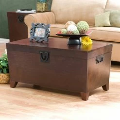 New 🎁 Rectangle Coffee Tables Southern Enterprises Pyramid Trunk Coffee Table - Espresso 😀