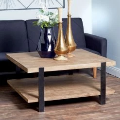 Discount 🔥 Rectangle Coffee Tables DecMode Modern Wood And Iron 2 Tiered Square Coffee Table 🔔