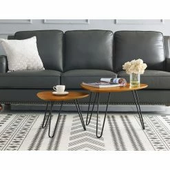 Best Pirce 🎉 Other Shapes - Coffee Table Sets Walker Edison Hairpin Leg Wood Nesting Coffee Table Set 🤩