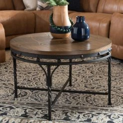 Deals 😍 Round Coffee Tables Baxton Studio Austin Vintage Industrial Antique Bronze Round Cocktail Table 👍
