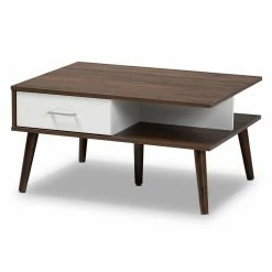 New 🔔 Rectangle Coffee Tables Baxton Studio Merlin Mid-Century Modern 2 Drawer Coffee Table 🎉