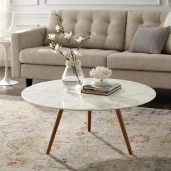 Brand new 🎉 Round Coffee Tables Modway Lippa Round Marble Coffee Table With Tripod Base 🛒 -Coffee Tables Sale Store scaleEEI2463