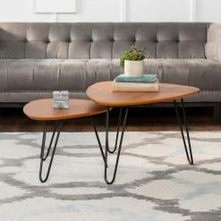 Best Pirce 🎉 Other Shapes - Coffee Table Sets Walker Edison Hairpin Leg Wood Nesting Coffee Table Set 🤩 -Coffee Tables Sale Store scaleWAL429