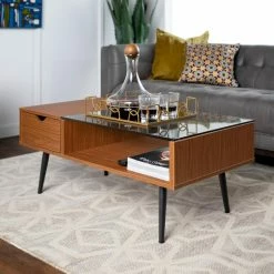 Coupon 🔔 Rectangle Coffee Tables Manor Park Wood And Glass Coffee Table 👏 -Coffee Tables Sale Store scaleWAL565
