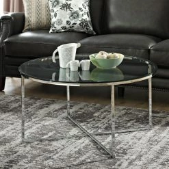 Budget 🔥 Round Coffee Tables Manor Park 36 In. Coffee Table With X-Base And Glass Top 🤩 11 Budget 🔥 Round Coffee Tables Manor Park 36 In. Coffee Table With X-Base And Glass Top 🤩 -Coffee Tables Sale Store scaleWAL610