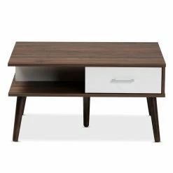 New 🔔 Rectangle Coffee Tables Baxton Studio Merlin Mid-Century Modern 2 Drawer Coffee Table 🎉 -Coffee Tables Sale Store scaleWSI4941